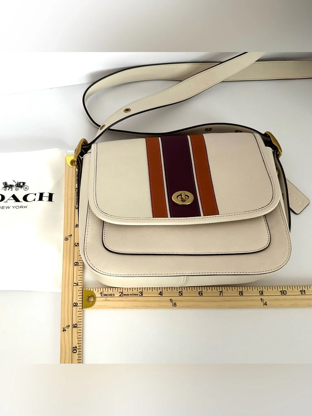 Authentic Coach Rambler Crossbody with Varsity Stripe in Chalk Multi 89139 | EUC